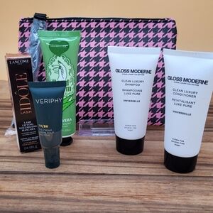 6-Piece Hair, Face & Hand Bundle, Pink & Black Patterned Makeup Bag, New